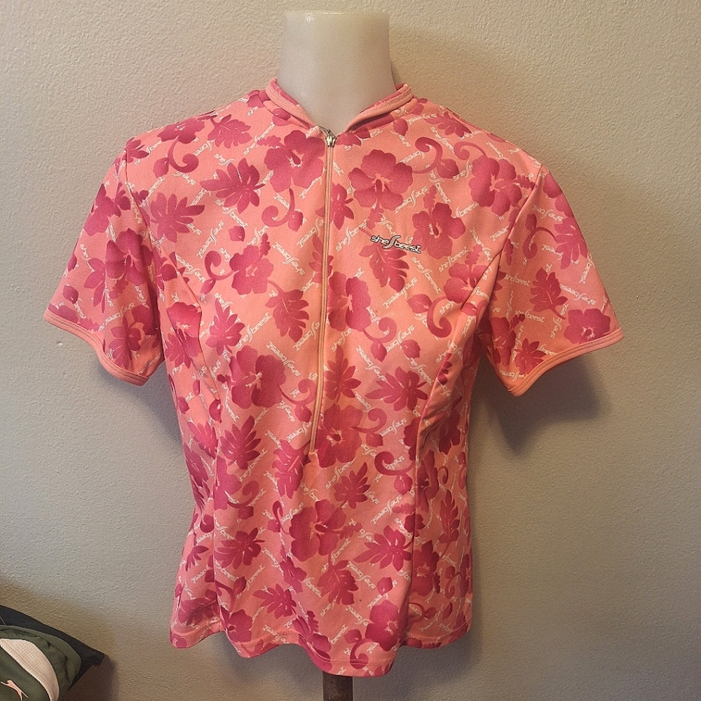 Shebeest cycling jersey women's l 1/2 zip top shirt